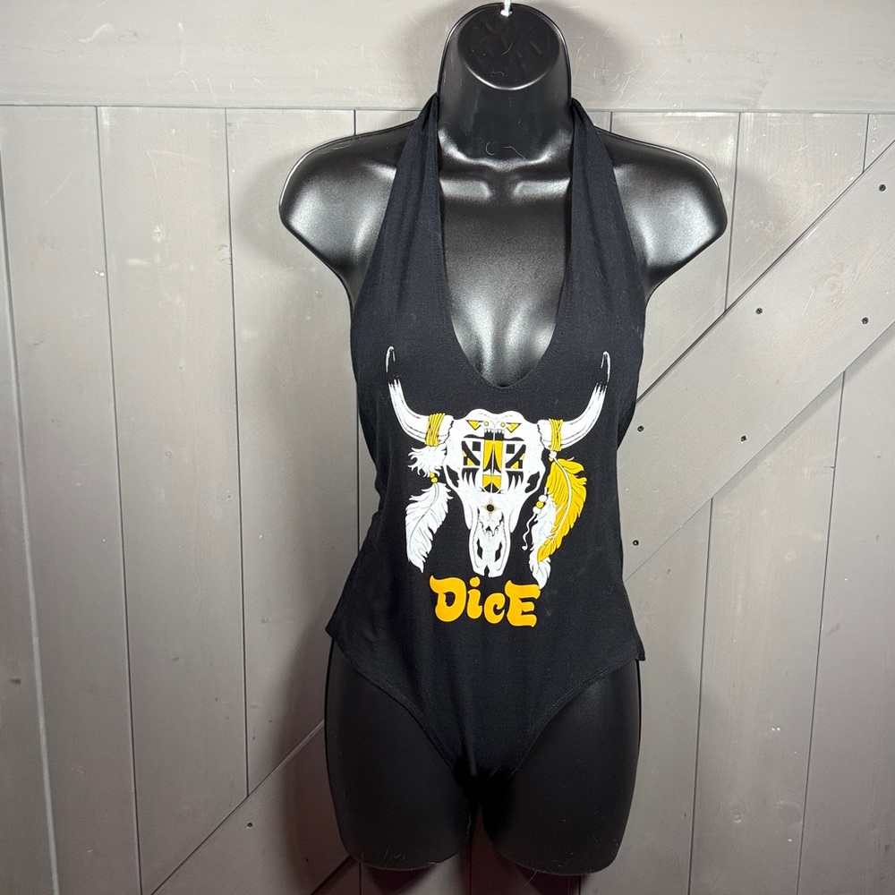 Dice Magazine Black & White Halter Bodysuit